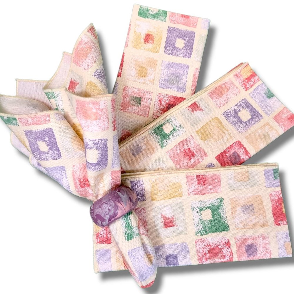 Home Dining Cloth Napkins Set (6) Colorful Pastel Abstract Prints